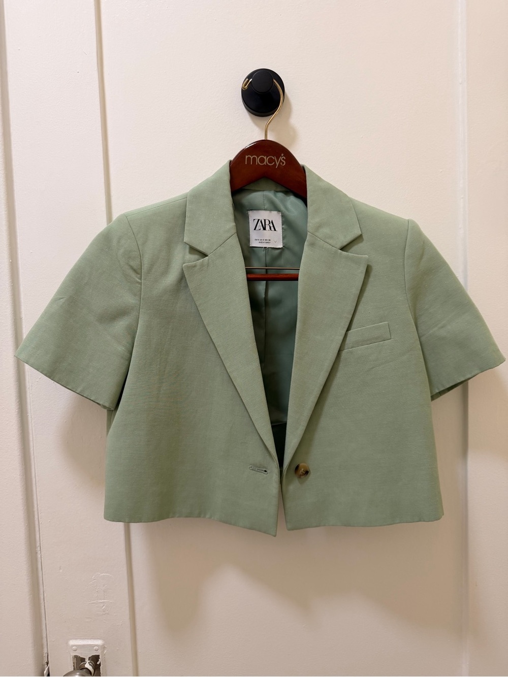 ZARA Light Sage Short Sleeve Cropped Blazer Set - Picture 5 of 6